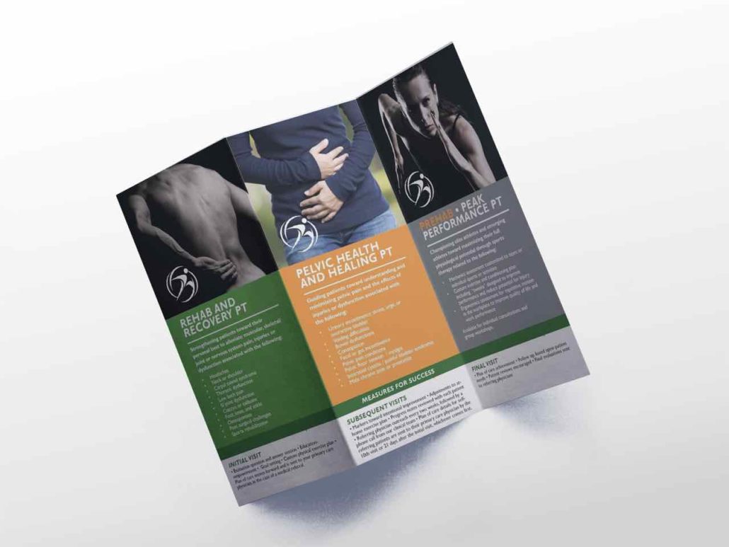Inside brochure panel highlighting physical therapy services